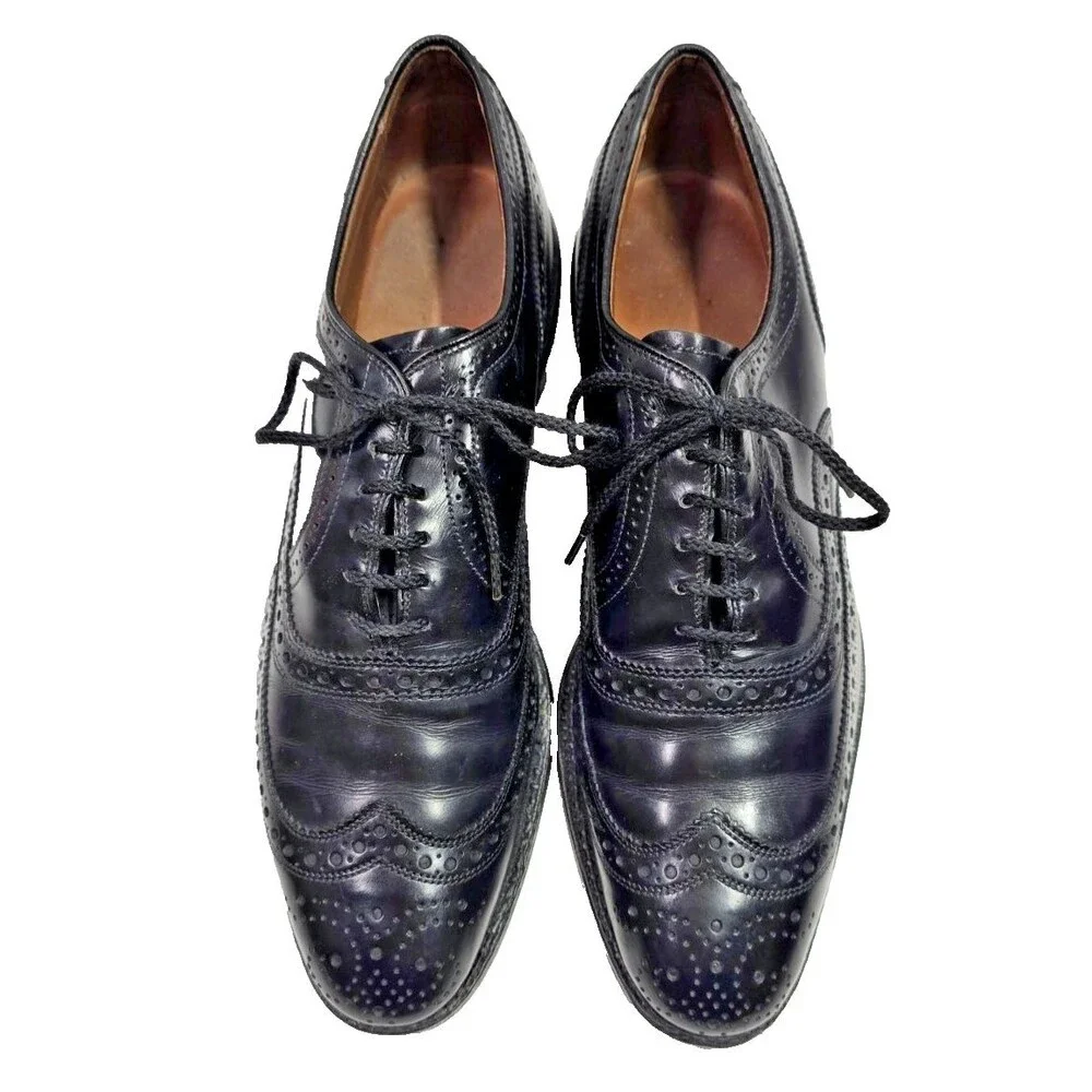 Allen Edmonds McAllister 6215 Men's Size 9A Black Leather Wingtip Oxford Shoes